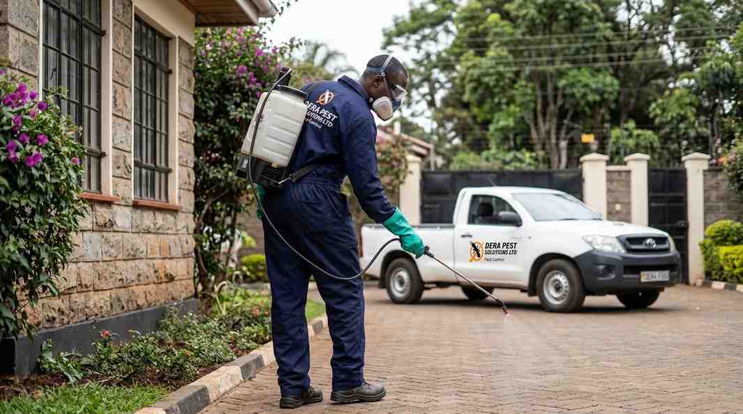 Dera service vehicle on a call-out while a technician sprays a driveway