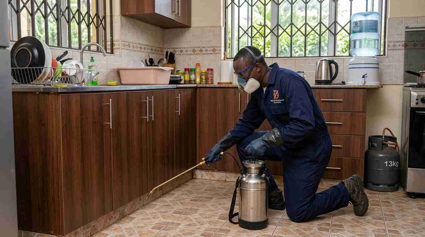 Kitchen cabinet treatment for crawling pests