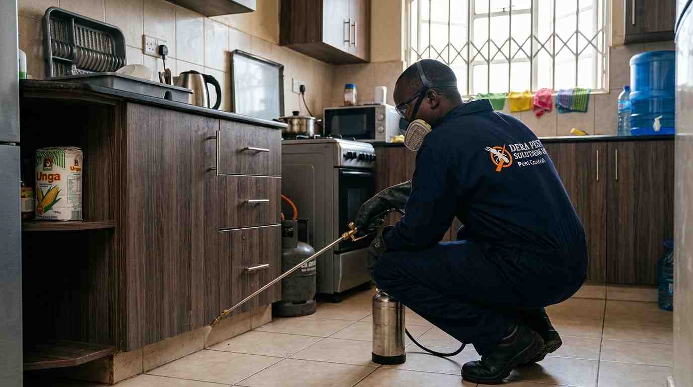 Pest treatment around a kitchen stove area